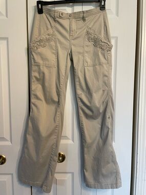 Candie's Beige Wide-Leg Jeans with Lace-Trim Pockets